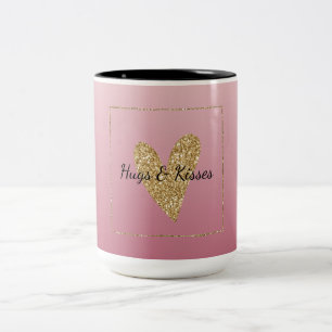 Rosa Ombre Gold Glitzer Herz Zweifarbige Tasse