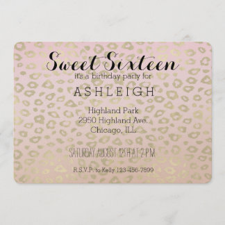 Rosa Ombre Gold Leopard Print 16 . Geburtstag Einladung