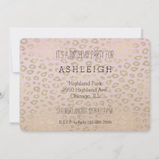 Rosa Ombre Gold Leopard Print Geburtstag Einladung