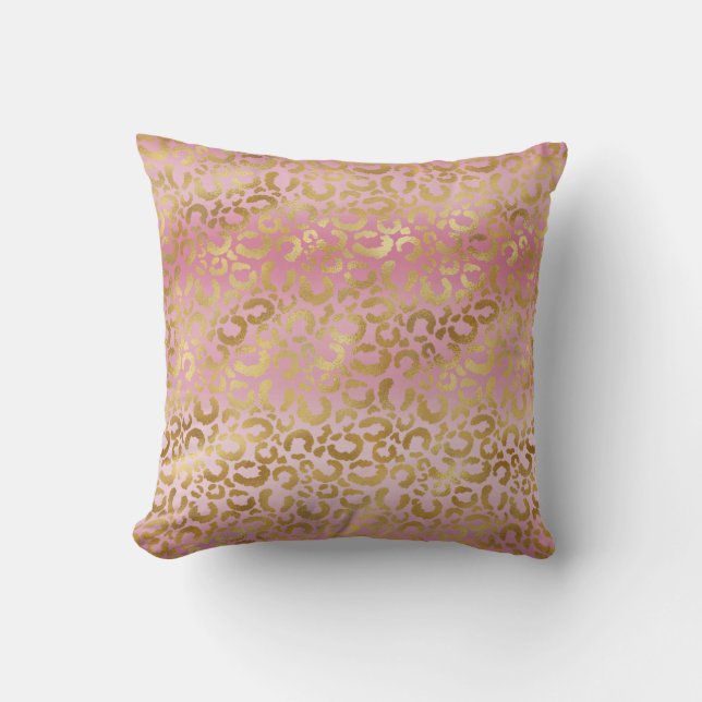 Rosa Ombre Gold Leopard Print       Kissen (Vorderseite)