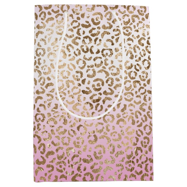 Rosa Ombre Gold Leopard Print Mittlere Geschenktüte (Vorderseite)