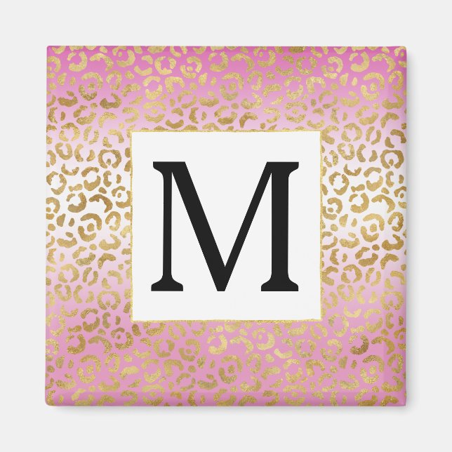 Rosa Ombre Gold Leopard Print Monogram Magnet (Vorne)