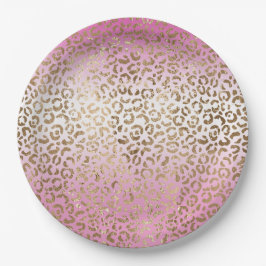 Rosa Ombre Gold Leopard Print Pappteller