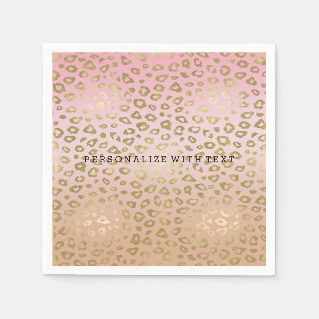 Rosa Ombre Gold Leopard Print Serviette (Vorderseite)