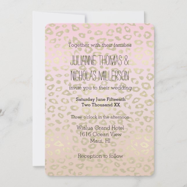 Rosa Ombre Gold Leopard Print Wedding Einladung (Vorderseite)