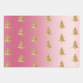 Rosa Ombre Gold Streifen Weihnachtsbaumen Confetti Geschenkpapier Set