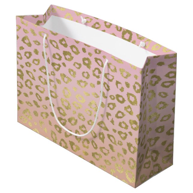 Rosa Ombre Goldleopard-Druck Große Geschenktüte (Rückseite Schrägansicht)