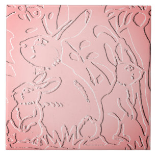 Rosa Ombre Kaninchenwald mit floraler Natur Fliese