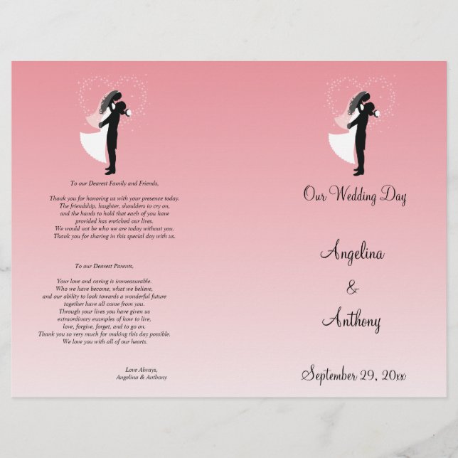 Rosa Ombre Silhouette feierliches Hochzeitsprogram (Vorderseite)