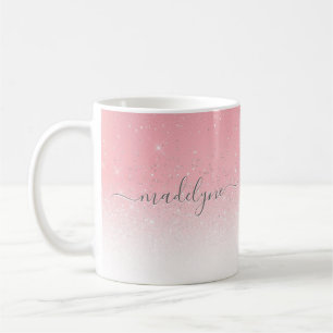 Rosa Ombre Silver Glitzer Personalisiert Kaffeetasse