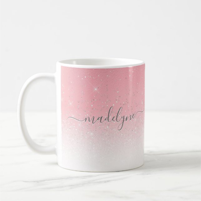 Rosa Ombre Silver Glitzer Personalisiert Kaffeetasse (Links)