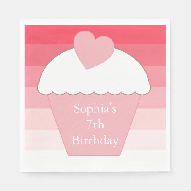 Rosa Ombre Streifen Cupcake Serviette (Vorderseite)