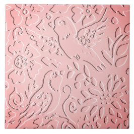 Rosa Ombre Vogel Woodland eingebettet in florale N Fliese