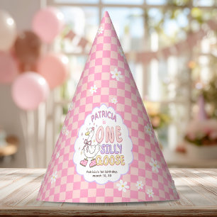 Rosa One Silly Goose-Retro Mädchen Erster Geburtst Partyhütchen