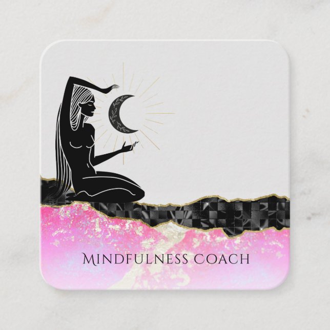 *~* Rosa Opal Moon QR Code GODESS Meditat  Quadratische Visitenkarte (Vorderseite)