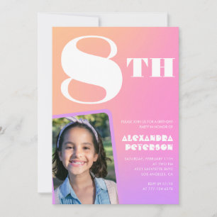 Rosa orange 8. Geburtstagseinladungen Mädchen Foto Einladung