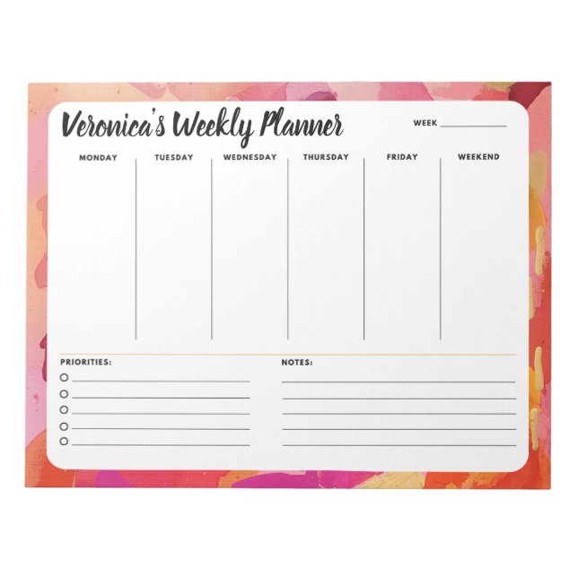 Rosa Orange Abstrakten Wochen, um Notepad aufzulis Notizblock (Vorderseite)