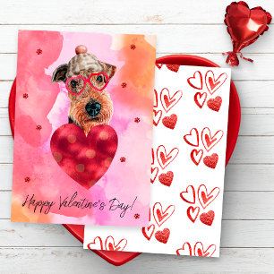 Rosa Orange Airedale Valentinstag Geschenk Hund Feiertagskarte