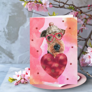 Rosa Orange Airedale Valentinstag Geschenk Hund Karte