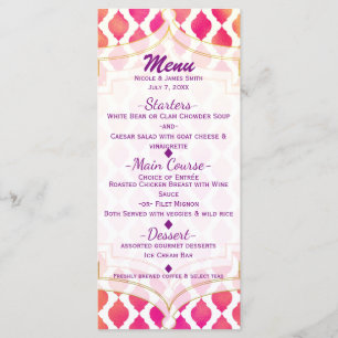 Rosa & Orange Arabisches Marokkanisches Glam Party Menükarte