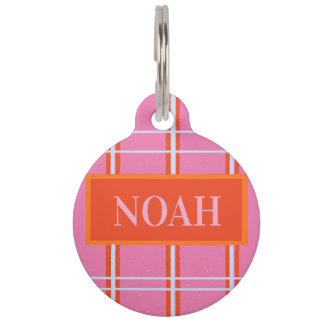 Rosa Orange Blau Streifen Personalisierter Haustie Haustiermarke