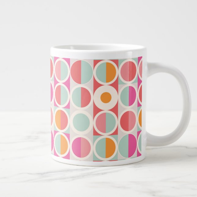 rosa Orange Blaues geometrisches Muster Jumbo-Tasse (Rechts)