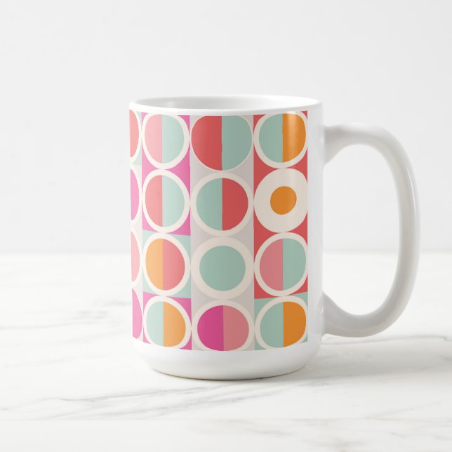 rosa Orange Blaues geometrisches Muster Kaffeetasse (Rechts)