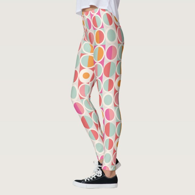 rosa Orange Blaues geometrisches Muster Leggings (Links)