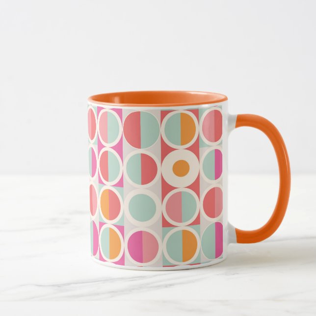 rosa Orange Blaues geometrisches Muster Tasse (Rechts)