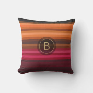 Rosa orange Braune Streifen Monogramm Kissen