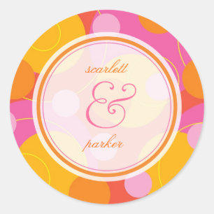 Rosa Orange Bubbly Mod Dots Summer Wedding Sticker