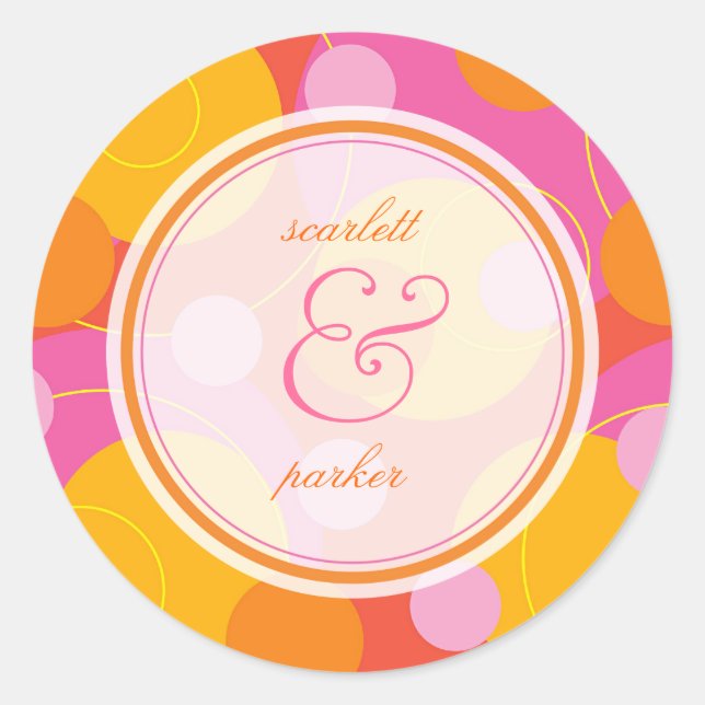 Rosa Orange Bubbly Mod Dots Summer Wedding Sticker (Vorderseite)
