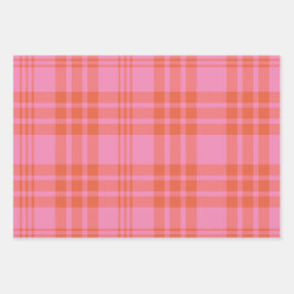 Rosa Orange Checked Kariert Gingham Geschenkpapier Set