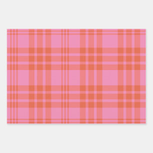 Rosa Orange Checked Kariert Gingham Geschenkpapier Set