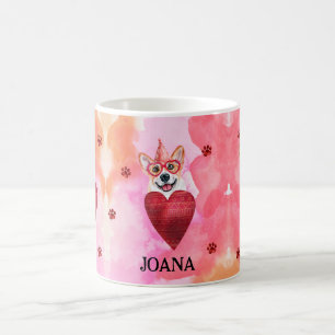 Rosa Orange Corgi Valentinstag Geschenk Hund Kaffeetasse