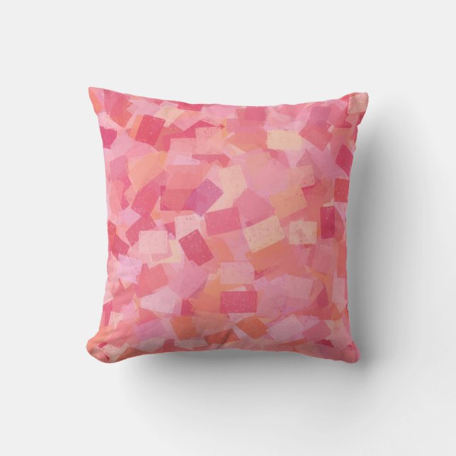 Rosa Orange Cubism Abstraktes Muster Kissen (Vorderseite)
