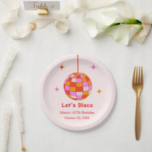 Rosa Orange Disco-Kugel Lass uns Disco-Geburtstags Pappteller