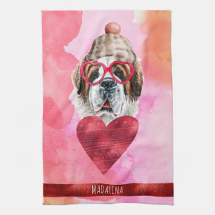 Rosa Orange Dog Lover Valentine Gift Saint Bernard Geschirrtuch