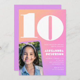 Rosa Orange Einladungen zum 10. Geburtstag Retro