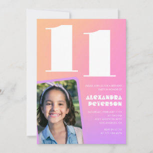 Rosa Orange Einladungen zum 11. Geburtstag Retro