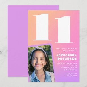 Rosa Orange Einladungen zum 11. Geburtstag Retro