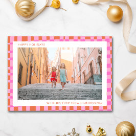 Rosa Orange Einzigartiges Retro-Karton mit zwei Fo Feiertagskarte