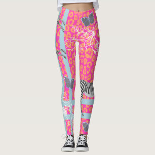Rosa-orange eklektischer maximalistischer Zebradru Leggings