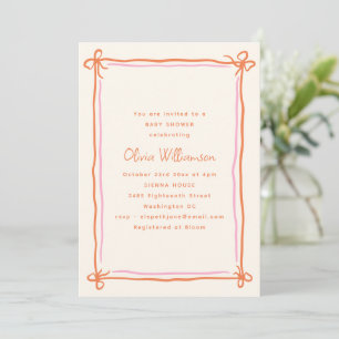 Rosa-orange-fantastisches Schleifen-Baby-Shower Einladung