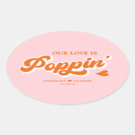Rosa Orange farbenfrohe Hochzeit Popcorn Gefallen Ovaler Aufkleber