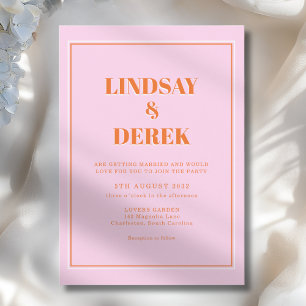 Rosa Orange Fette Schrift Moderne Hochzeit Einladung