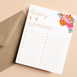Rosa Orange Floral Wedding A-Z Brautparty Game