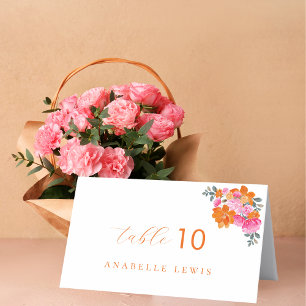 Rosa & orange florale Gastname Hochzeitsstimmung P Tischnummer