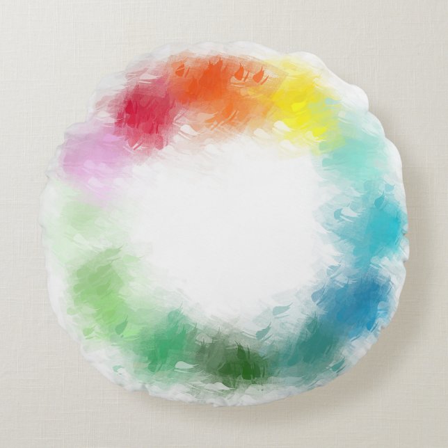 Rosa Orange Gelbgrün Lila Rundes Kissen (Vorderseite)