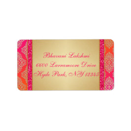 Rosa Orange Gold Damask IMITATE Glitzer-Adressenau Adressaufkleber